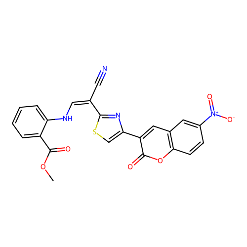 (Z)-methyl 2-((2-cyano-2-(4-(6-nitro-2-oxo-2H-chromen-3-yl)thiazol-2-yl)vinyl)amino)benzoate structure