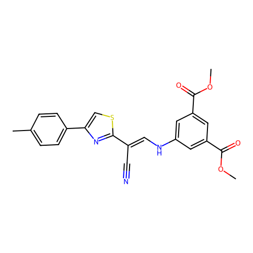 (E)-dimethyl 5-((2-cyano-2-(4-(p-tolyl)thiazol-2-yl)vinyl)amino)isophthalate structure