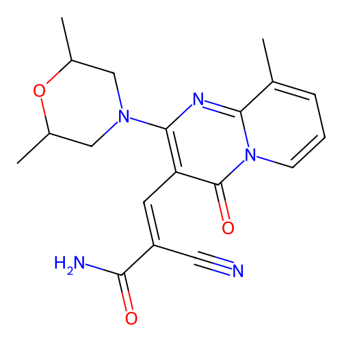 (2E)-2-cyano-3-[2-(2,6-dimethylmorpholin-4-yl)-9-methyl-4-oxo-4H-pyrido[1,2-a]pyrimidin-3-yl]prop-2-enamide structure