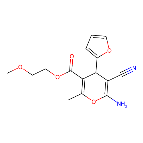 2-methoxyethyl 6-amino-5-cyano-4-(furan-2-yl)-2-methyl-4H-pyran-3-carboxylate structure