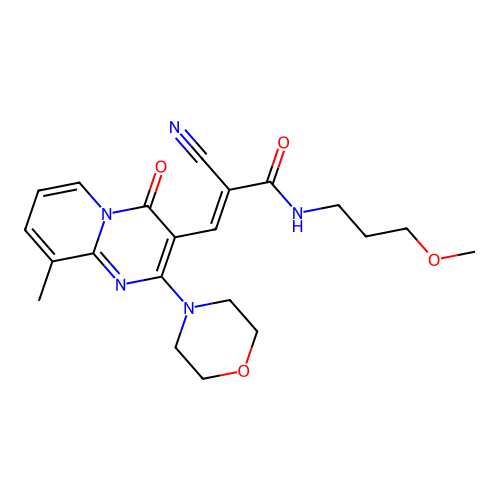 (2E)-2-cyano-N-(3-methoxypropyl)-3-[9-methyl-2-(morpholin-4-yl)-4-oxo-4H-pyrido[1,2-a]pyrimidin-3-yl]prop-2-enamide structure