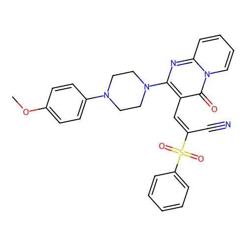 (2E)-3-{2-[4-(4-methoxyphenyl)piperazin-1-yl]-4-oxo-4H-pyrido[1,2-a]pyrimidin-3-yl}-2-(phenylsulfonyl)prop-2-enenitrile structure