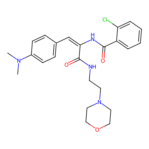 2-chloro-N-[2-(4-dimethylaminophenyl)-1-(2-morpholin-4-ylethylcarbamoyl)ethenyl]benzamide structure