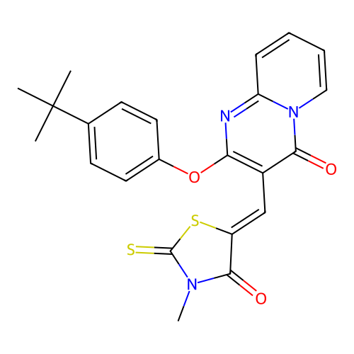 2-(4-tert-butylphenoxy)-3-[(Z)-(3-methyl-4-oxo-2-thioxo-1,3-thiazolidin-5-ylidene)methyl]-4H-pyrido[1,2-a]pyrimidin-4-one structure