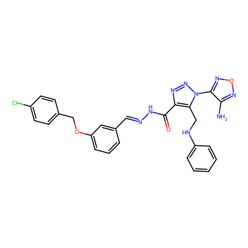 (E)-1-(4-amino-1,2,5-oxadiazol-3-yl)-N'-(3-((4-chlorobenzyl)oxy)benzylidene)-5-((phenylamino)methyl)-1H-1,2,3-triazole-4-carbohydrazide structure