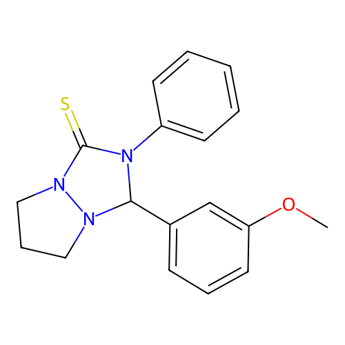 3-(3-methoxyphenyl)-2-phenyltetrahydro-1H,5H-pyrazolo[1,2-a][1,2,4]triazole-1-thione structure