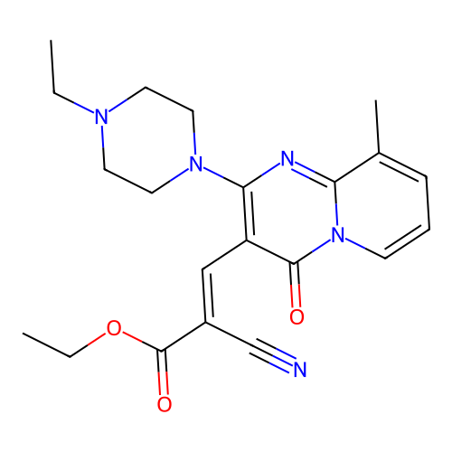 (E)-ethyl 2-cyano-3-(2-(4-ethylpiperazin-1-yl)-9-methyl-4-oxo-4H-pyrido[1,2-a]pyrimidin-3-yl)acrylate structure