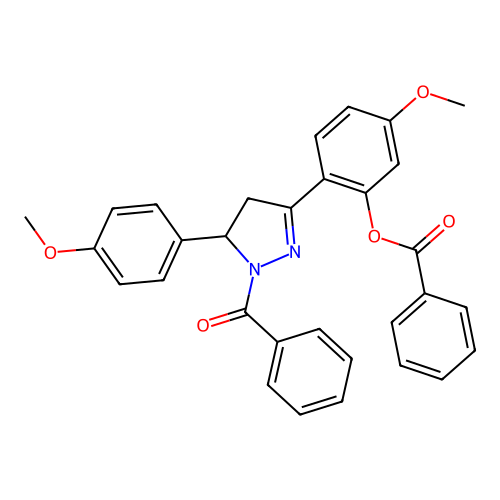 [2-[1-benzoyl-5-(4-methoxyphenyl)-4,5-dihydropyrazol-3-yl]-5-methoxy-phenyl] Benzoate structure