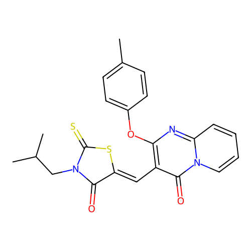2-(4-methylphenoxy)-3-{(Z)-[3-(2-methylpropyl)-4-oxo-2-thioxo-1,3-thiazolidin-5-ylidene]methyl}-4H-pyrido[1,2-a]pyrimidin-4-one structure