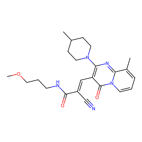 (2E)-2-cyano-N-(3-methoxypropyl)-3-[9-methyl-2-(4-methylpiperidin-1-yl)-4-oxo-4H-pyrido[1,2-a]pyrimidin-3-yl]prop-2-enamide structure
