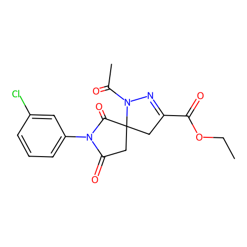 ethyl 1-acetyl-7-(3-chlorophenyl)-6,8-dioxo-1,2,7-triazaspiro[4.4]non-2-ene-3-carboxylate structure