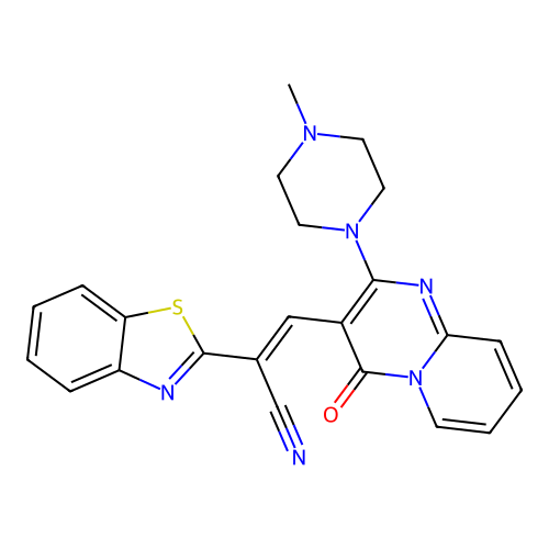 (2E)-2-(1,3-benzothiazol-2-yl)-3-[2-(4-methylpiperazin-1-yl)-4-oxo-4H-pyrido[1,2-a]pyrimidin-3-yl]prop-2-enenitrile structure