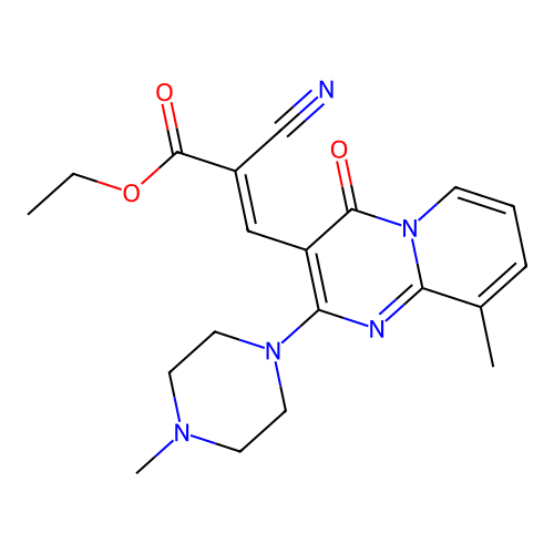 (E)-ethyl 2-cyano-3-(9-methyl-2-(4-methylpiperazin-1-yl)-4-oxo-4H-pyrido[1,2-a]pyrimidin-3-yl)acrylate structure