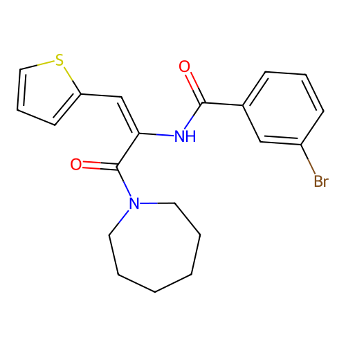 N-[(1E)-3-(azepan-1-yl)-3-oxo-1-(thiophen-2-yl)prop-1-en-2-yl]-3-bromobenzamide structure