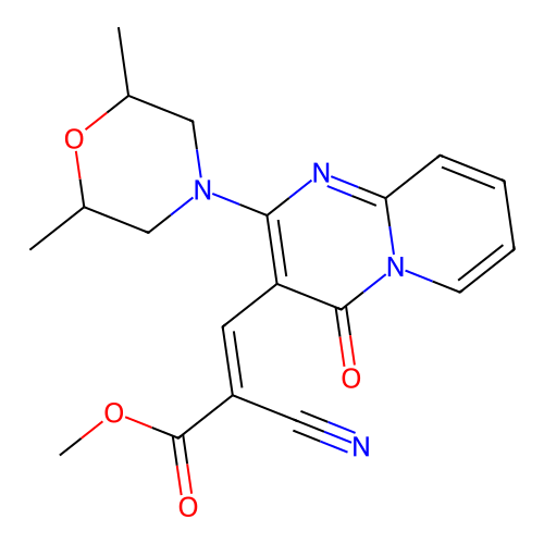 (E)-methyl 2-cyano-3-(2-(2,6-dimethylmorpholino)-4-oxo-4H-pyrido[1,2-a]pyrimidin-3-yl)acrylate structure