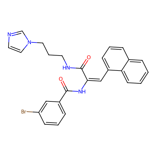 (E)-N-(3-((3-(1H-imidazol-1-yl)propyl)amino)-1-(naphthalen-1-yl)-3-oxoprop-1-en-2-yl)-3-bromobenzamide structure