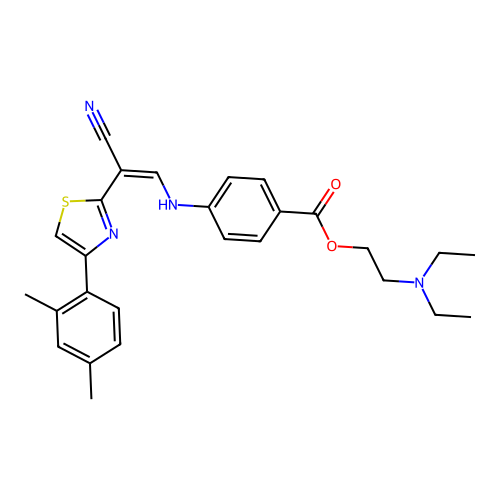 (Z)-2-(diethylamino)ethyl 4-((2-cyano-2-(4-(2,4-dimethylphenyl)thiazol-2-yl)vinyl)amino)benzoate structure
