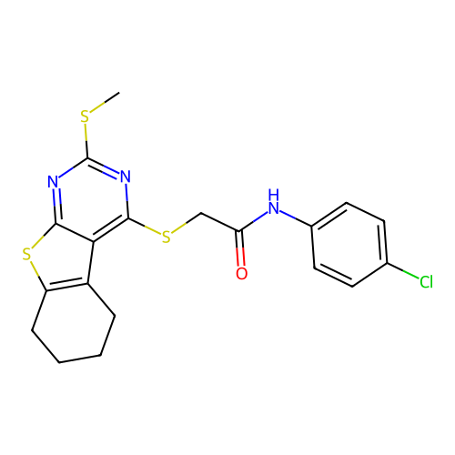 N-(4-chlorophenyl)-2-((2-(methylthio)-5,6,7,8-tetrahydrobenzo[4,5]thieno[2,3-d]pyrimidin-4-yl)thio)acetamide structure
