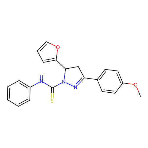 5-(furan-2-yl)-3-(4-methoxyphenyl)-N-phenyl-4,5-dihydro-1H-pyrazole-1-carbothioamide structure
