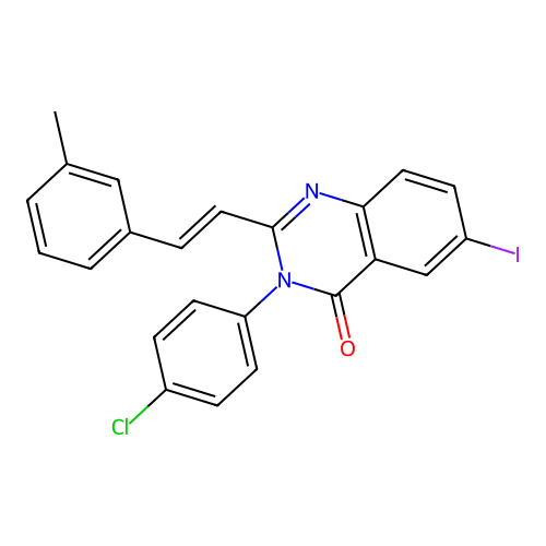 3-(4-chlorophenyl)-6-iodo-2-[(E)-2-(3-methylphenyl)ethenyl]quinazolin-4(3H)-one structure