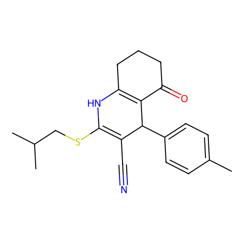 4-(4-methylphenyl)-2-(2-methylpropylsulfanyl)-5-oxo-4,6,7,8-tetrahydro-1H-quinoline-3-carbonitrile structure