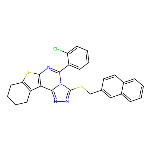 5-(2-chlorophenyl)-3-((naphthalen-2-ylmethyl)thio)-8,9,10,11-tetrahydrobenzo[4,5]thieno[3,2-e][1,2,4]triazolo[4,3-c]pyrimidine structure