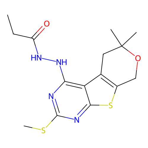 N'-(6,6-dimethyl-2-(methylthio)-6,8-dihydro-5H-pyrano[4',3':4,5]thieno[2,3-d]pyrimidin-4-yl)propionohydrazide structure