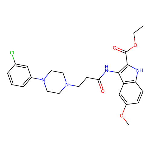Ethyl 3-[3-[4-(3-chlorophenyl)piperazin-1-yl]propanoylamino]-5-methoxy-1H-indole-2-carboxylate structure