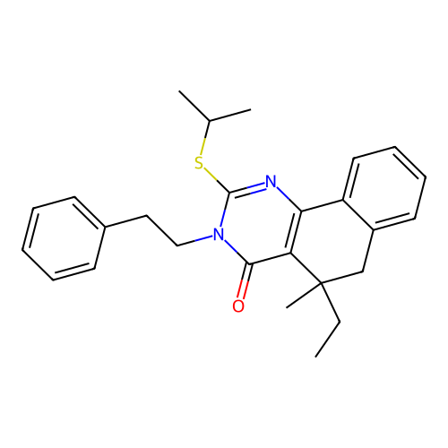 5-ethyl-2-(isopropylthio)-5-methyl-3-phenethyl-5,6-dihydrobenzo[h]quinazolin-4(3H)-one structure