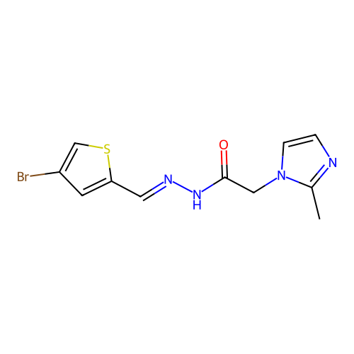 N'-((4-bromothiophen-2-yl)methylene)-2-(2-methyl-1H-imidazol-1-yl)acetohydrazide structure