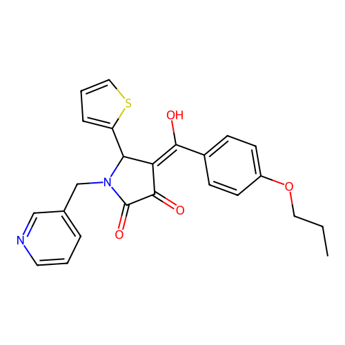 (4E)-4-[hydroxy-(4-propoxyphenyl)methylidene]-1-(pyridin-3-ylmethyl)-5-thiophen-2-ylpyrrolidine-2,3-dione structure