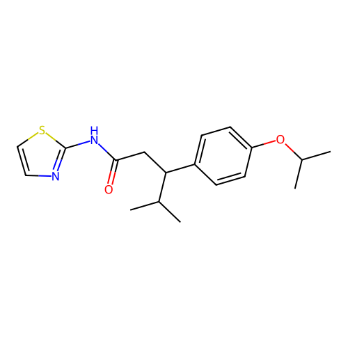 4-methyl-3-[4-(propan-2-yloxy)phenyl]-N-(1,3-thiazol-2-yl)pentanamide structure