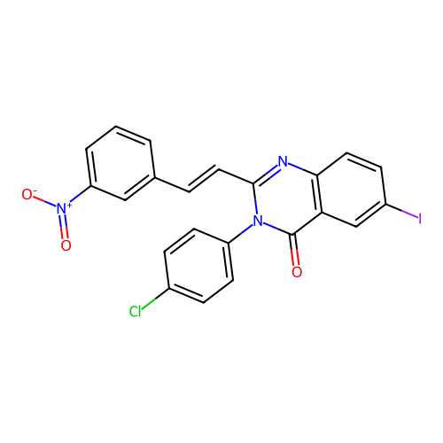 3-(4-chlorophenyl)-6-iodo-2-[(E)-2-(3-nitrophenyl)ethenyl]quinazolin-4(3H)-one structure