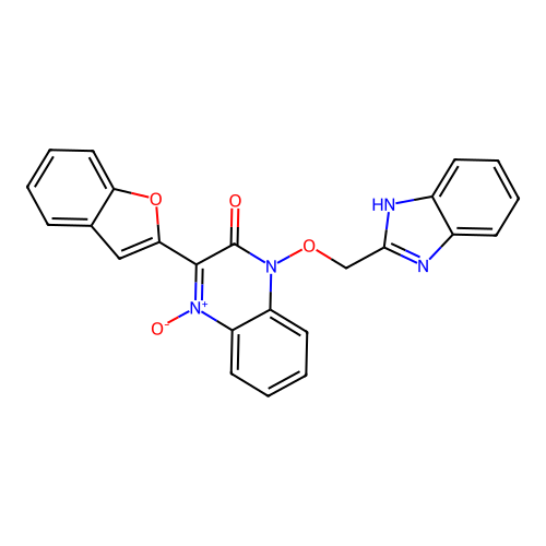 1-(1H-benzimidazol-2-ylmethoxy)-3-(1-benzofuran-2-yl)-4-oxidoquinoxalin-4-ium-2-one structure