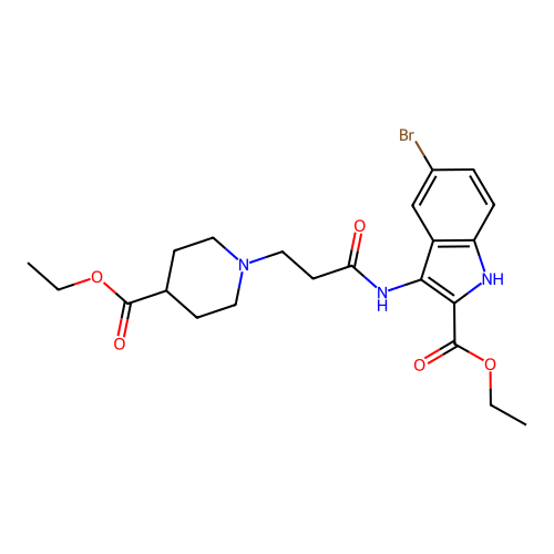 ethyl 5-bromo-3-(3-(4-(ethoxycarbonyl)piperidin-1-yl)propanamido)-1H-indole-2-carboxylate structure