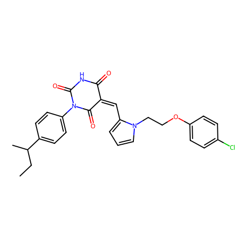 (5Z)-1-(4-butan-2-ylphenyl)-5-[[1-[2-(4-chlorophenoxy)ethyl]pyrrol-2-yl]methylidene]-1,3-diazinane-2,4,6-trione structure