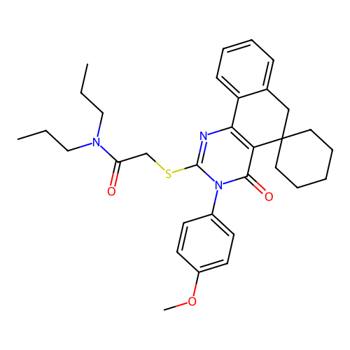 2-((3-(4-methoxyphenyl)-4-oxo-4,6-dihydro-3H-spiro[benzo[h]quinazoline-5,1'-cyclohexan]-2-yl)thio)-N,N-dipropylacetamide structure