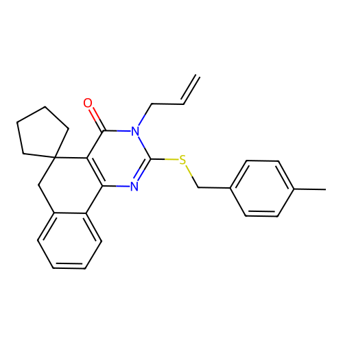 3-allyl-2-((4-methylbenzyl)thio)-3H-spiro[benzo[h]quinazoline-5,1'-cyclopentan]-4(6H)-one structure
