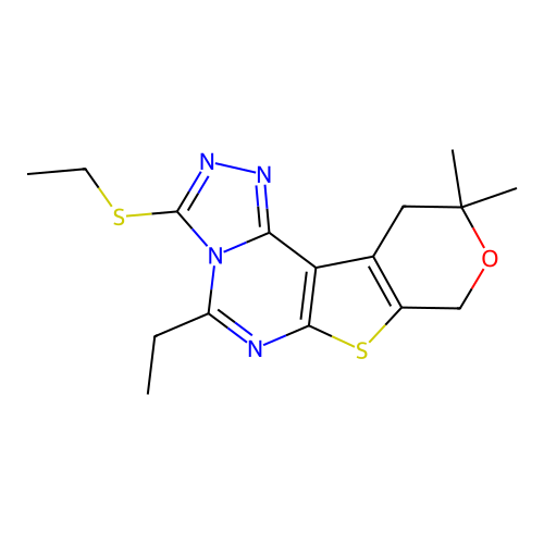 5-ethyl-3-(ethylsulfanyl)-10,10-dimethyl-10,11-dihydro-8H-pyrano[4',3':4,5]thieno[3,2-e][1,2,4]triazolo[4,3-c]pyrimidine structure