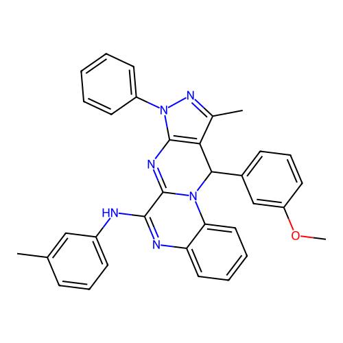 11-(3-methoxyphenyl)-10-methyl-8-phenyl-N-(m-tolyl)-8,11-dihydropyrazolo[3',4':4,5]pyrimido[1,2-a]quinoxalin-6-amine structure