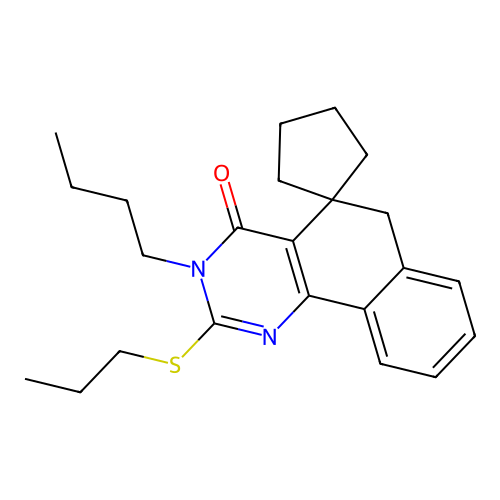 3-butyl-2-(propylsulfanyl)-3H-spiro[benzo[h]quinazoline-5,1'-cyclopentan]-4(6H)-one structure