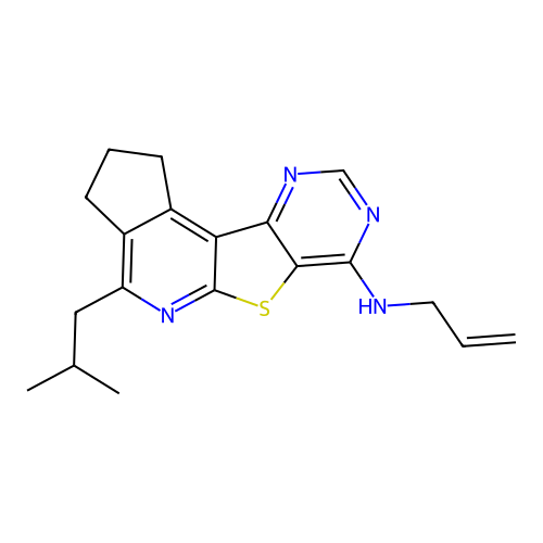 4-(2-methylpropyl)-N-(prop-2-en-1-yl)-2,3-dihydro-1H-cyclopenta[4',5']pyrido[3',2':4,5]thieno[3,2-d]pyrimidin-7-amine structure
