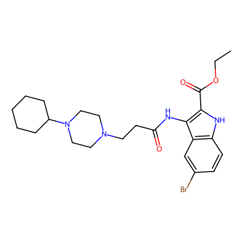 Ethyl 5-bromo-3-[3-(4-cyclohexylpiperazin-1-yl)propanoylamino]-1H-indole-2-carboxylate structure