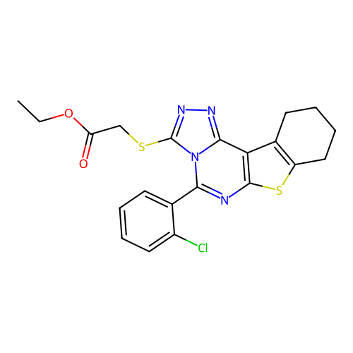 ethyl {[5-(2-chlorophenyl)-8,9,10,11-tetrahydro[1]benzothieno[3,2-e][1,2,4]triazolo[4,3-c]pyrimidin-3-yl]sulfanyl}acetate structure