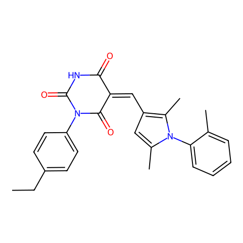 (5Z)-5-[[2,5-dimethyl-1-(2-methylphenyl)pyrrol-3-yl]methylidene]-1-(4-ethylphenyl)-1,3-diazinane-2,4,6-trione structure