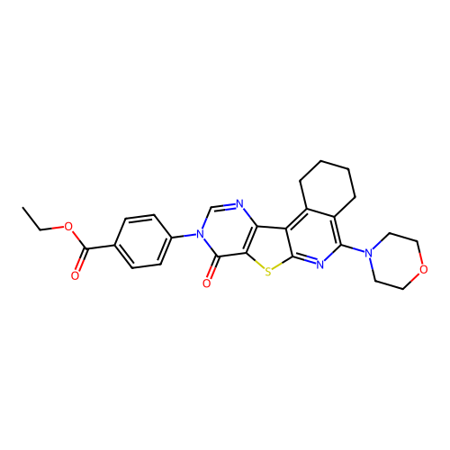 ethyl 4-(5-morpholino-8-oxo-1,2,3,4-tetrahydropyrimido[4',5':4,5]thieno[2,3-c]isoquinolin-9(8H)-yl)benzoate structure