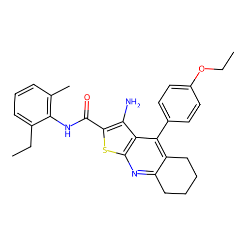 3-amino-4-(4-ethoxyphenyl)-N-(2-ethyl-6-methylphenyl)-5,6,7,8-tetrahydrothieno[2,3-b]quinoline-2-carboxamide structure