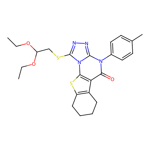 1-((2,2-diethoxyethyl)thio)-4-(p-tolyl)-6,7,8,9-tetrahydrobenzo[4,5]thieno[3,2-e][1,2,4]triazolo[4,3-a]pyrimidin-5(4H)-one structure