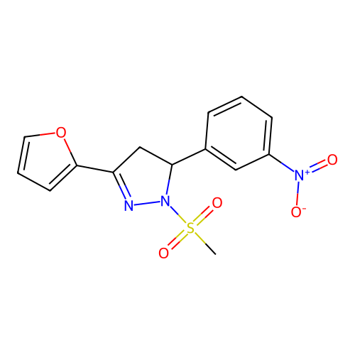 3-(furan-2-yl)-1-(methylsulfonyl)-5-(3-nitrophenyl)-4,5-dihydro-1H-pyrazole structure