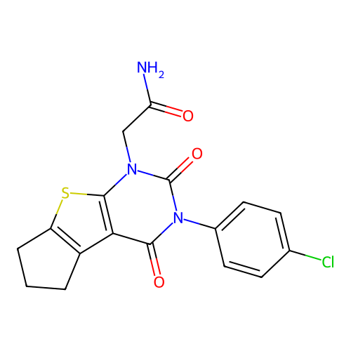 2-(3-(4-chlorophenyl)-2,4-dioxo-2,3,4,5,6,7-hexahydro-1H-cyclopenta[4,5]thieno[2,3-d]pyrimidin-1-yl)acetamide structure